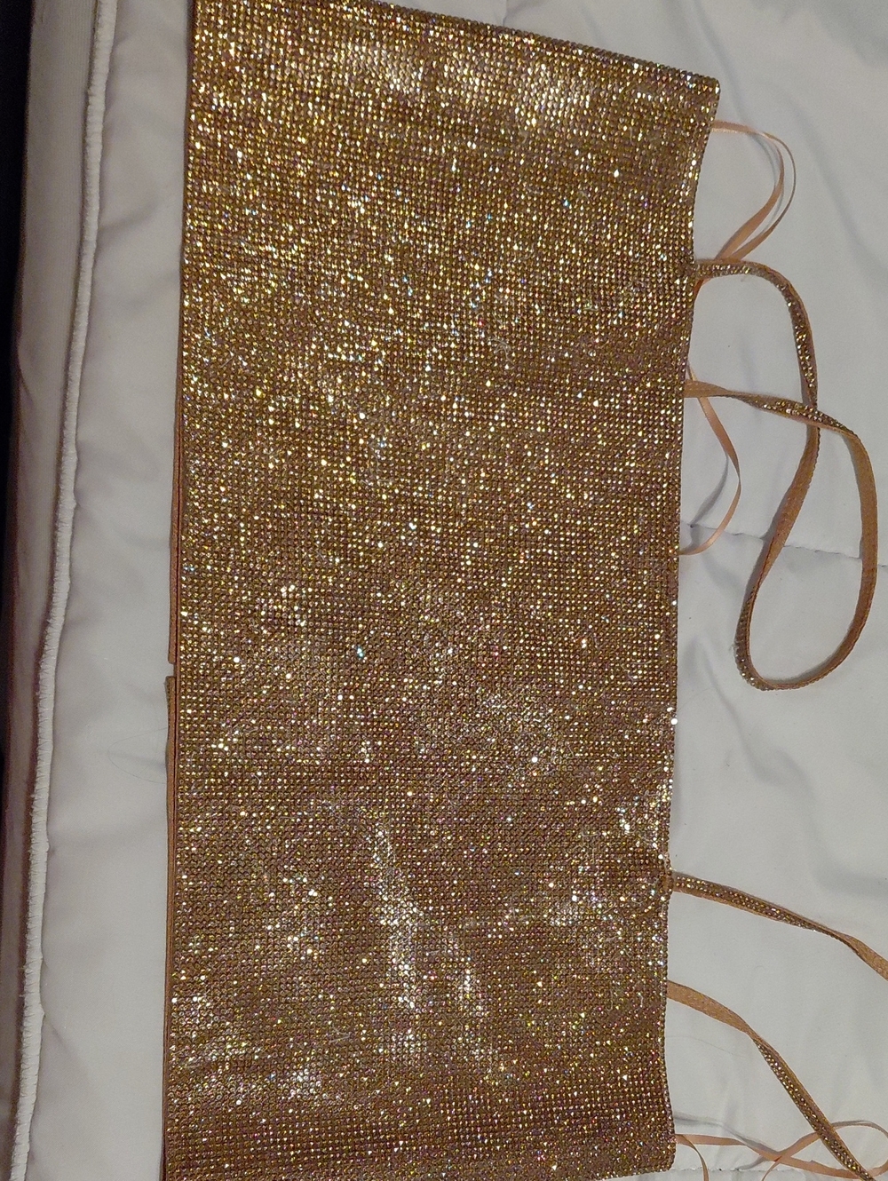 Glam Gold Beige Rhinestone Sparkle Crop Top